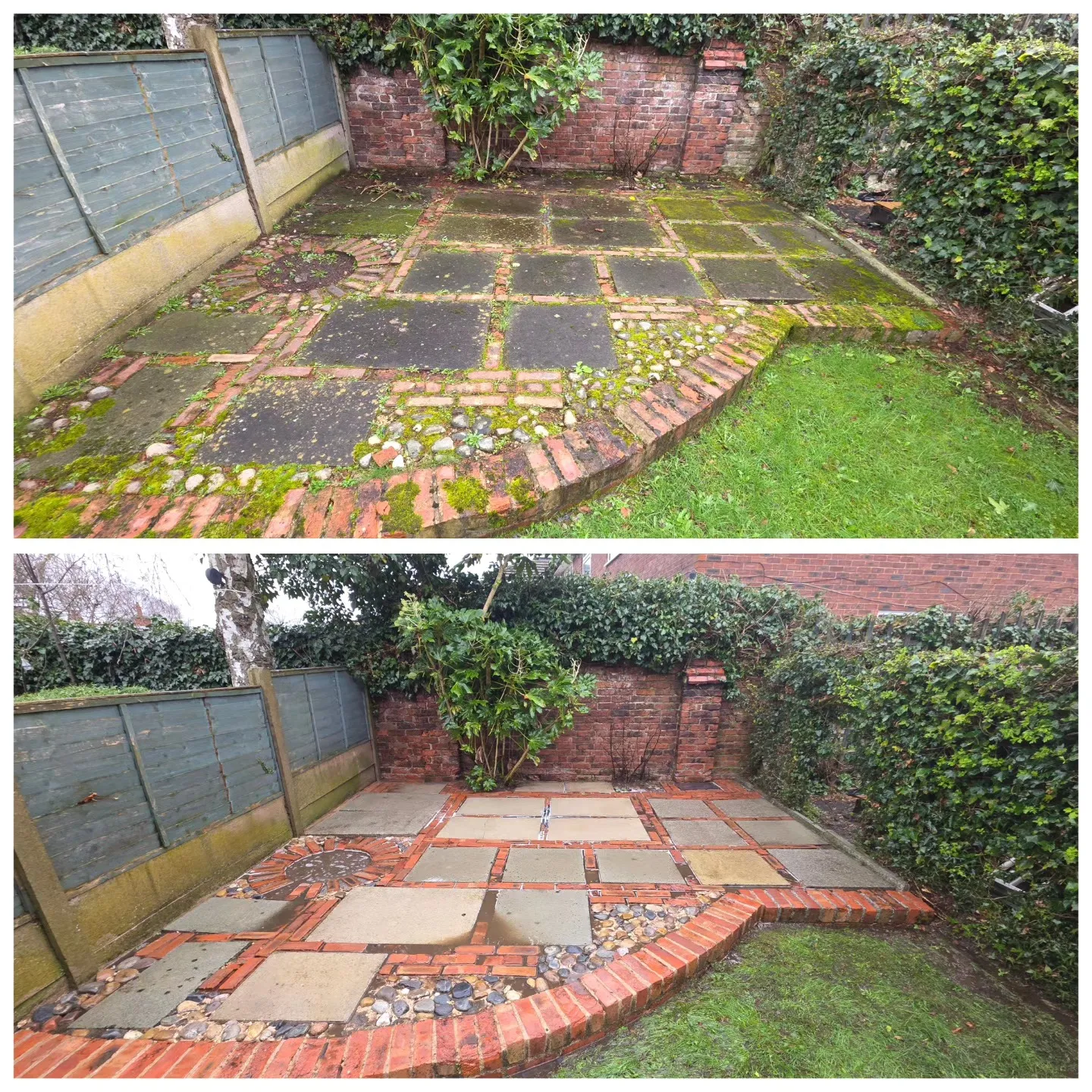 Patio before and after cleaning